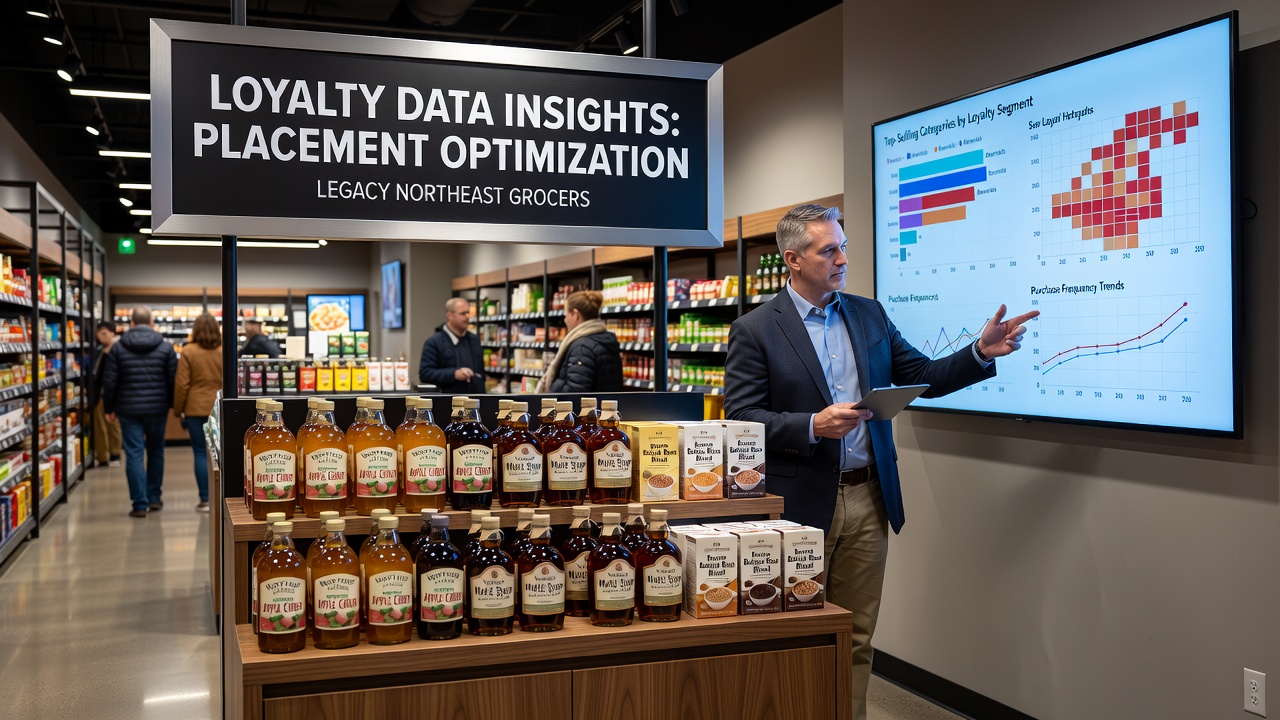 Store aisle with rearranged product shelves based on customer purchase analytics
